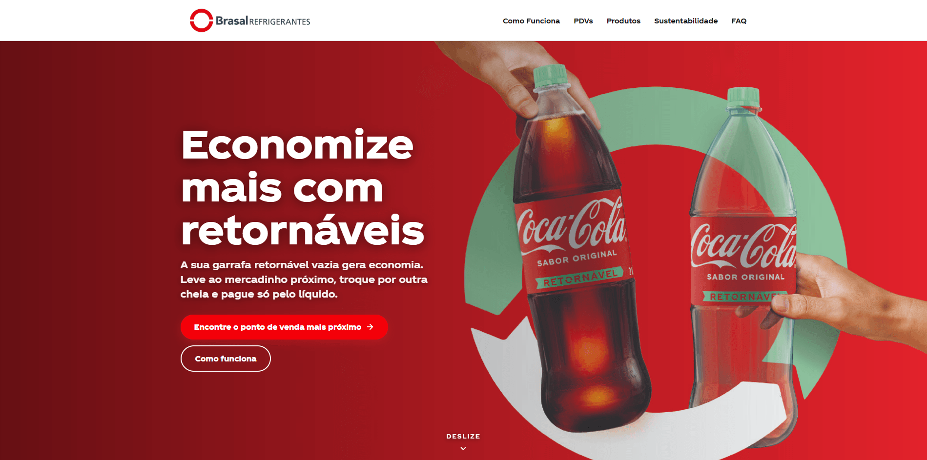 Captura real do site Brasal Refrigerantes — Retornáveis